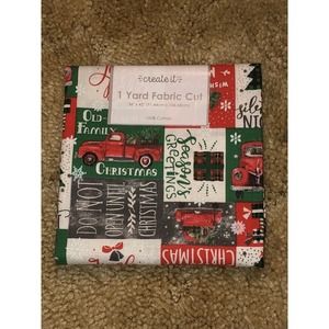 Create It 1-Yard Fabric Cut 36x42 cotton Red Christmas Truck Fabric Cut NIP